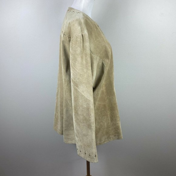 Cabelas Suede Leather‎ Jacket Lazer Cut Out Studded Full Zip Lightweight - Picture 3 of 11